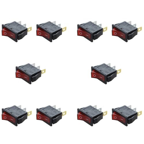 Lioggyet 10 x Kippschalter, Ein/Aus, glänzend, zweipolig, 28 x 10 mm, 250 V, 15 A, Rot, 3 Klemmen von Lioggyet
