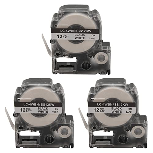 Lioggyet 15 Pack -4WBN LC-4WBN9 (SS12KW) Etiketten Bänder für LabelWorks LW300 LW400 LW500 LW700 Schwarz Auf 1/2 x 26,2 Fuß (12 mm x 8 M) von Lioggyet