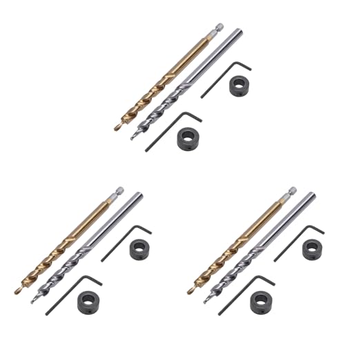 Lioggyet 6 Stück 1/4 Zoll Taschenlochbohrer mit Sechskantschaft + 3/8 (9,5 mm) Ersatz für den Drehmoment Schritt Bohrer mit der Tiefe Stoppkragen von Lioggyet