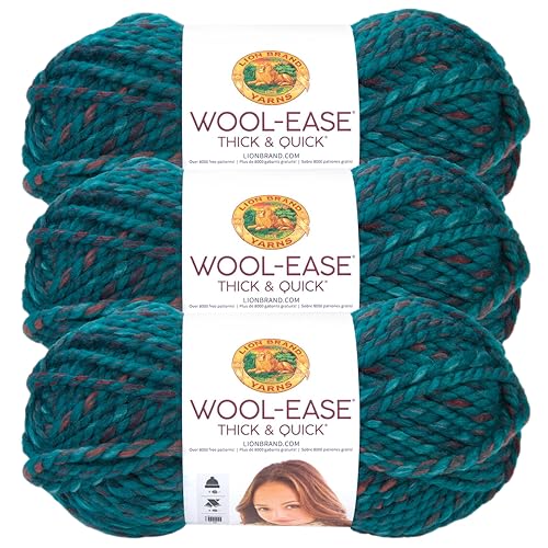 Lion Brand Garn Wool-Ease Thick & Quick Yarn, weiches und sperriges Garn zum Stricken, Häkeln und Basteln, 3er-Pack, Deep Lagoon von Lion Brand Yarn Company