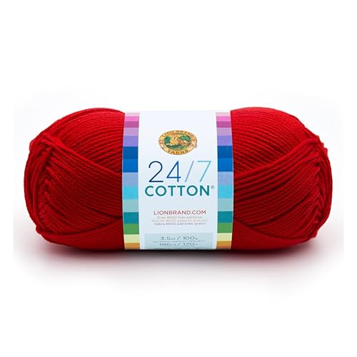 Lion Brand Yarn Company Cotton Yarn, 100 Percent Cotton, Red,15.24x6.35x6.35 cm von Lion Brand Yarn