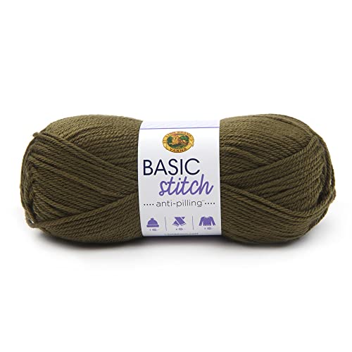 Lion Brand Yarn Basic Stitch Anti-Pilling-Strickgarn, Garn zum Häkeln, 1er Pack, oliv von Lion Brand Yarn
