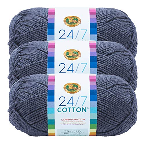 (3er-Pack) Lion Brand Garn 761-108 24/7 Baumwollgarn, Denim von Lion Brand Yarn