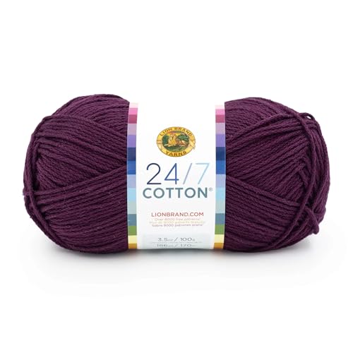 Lion Brand 24/7 Baumwollgarn, leichtes Garn zum Stricken, Häkeln und Basteln, 1 Packung, Aubergine von Lion Brand Yarn
