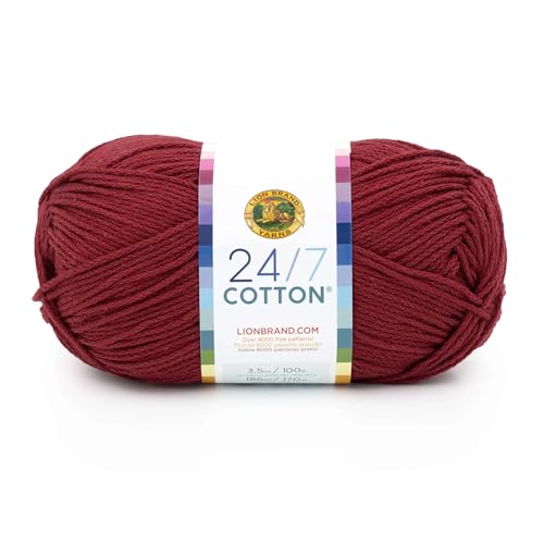 Lion Brand 24/7 Baumwollgarn, leichtes Garn zum Stricken, Häkeln und Basteln, 1er-Pack, Burgunderrot Lion Brand 24/7 Baumwollgarn, leichtes Garn zum Stricken, Häkeln und Basteln, 1er-Pack, Burgunderrot von Lion Brand Yarn