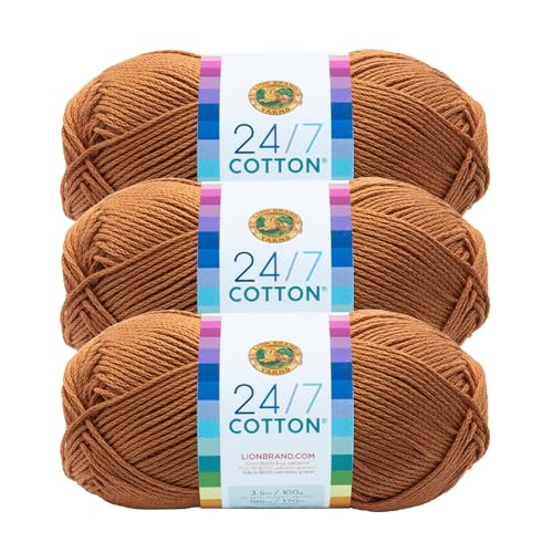 Lion Brand 24/7 Cotton Baumwollgarn, leicht, zum Stricken, Häkeln und Basteln, 3 Stück, Camel von Lion Brand Yarn