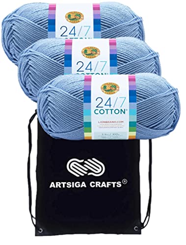 Lion Brand 24/7 Cotton Sky 761-107 Kammgarn zum Häkeln und Stricken, 3 Stränge – gleiches Farbstofflos, Größe M, #4, Baumwollgarn zum Häkeln und Stricken, Bündel mit 1 Artsiga Craft-Projekttasche Lion Brand 24/7 Cotton Sky 761-107 Kammgarn zum Häkeln und Stricken, 3 Stränge – gleiches Farbstofflos, Größe M, #4, Baumwollgarn zum Häkeln und Stricken, Bündel mit 1 Artsiga Craft-Projekttasche von Lion Brand Yarn