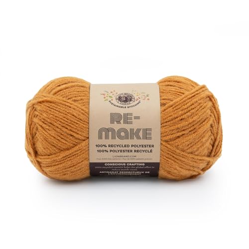 Lion Brand Re-Make Garn, Recyceltes Polyestergarn zum Stricken und Häkeln, bernsteinfarben, 1 Packung von Lion Brand Yarn