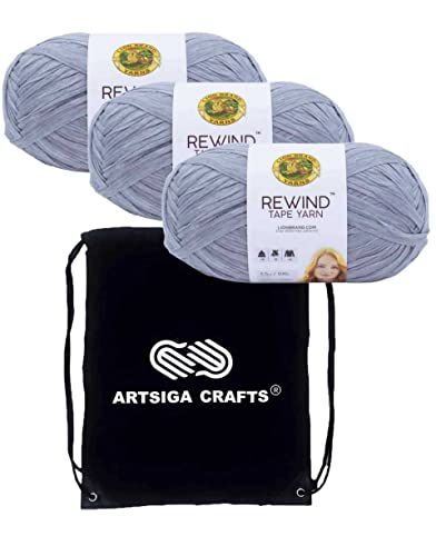 Lion Brand Rewind Arctic Ice 523-149 (3 Knäuel – gleiche Farblose) Chunky Bulky #5 Polyester, Viskose-Garn zum Häkeln und Stricken, Bündel mit 1 Artsiga Craft-Projekttasche von Lion Brand Yarn