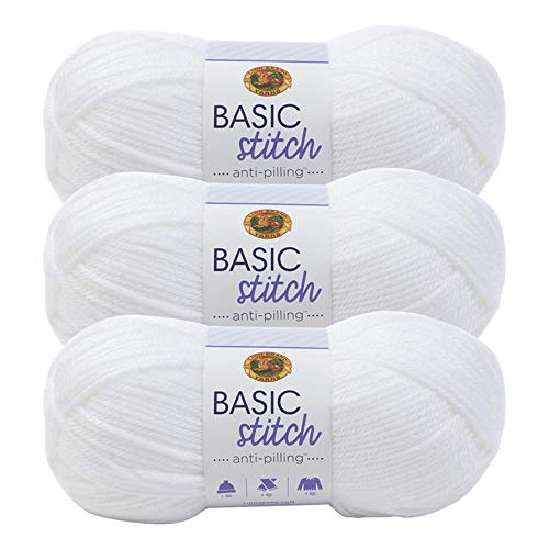 Lion Brand Yarn Basic Stitch Anti-Pilling Strickgarn, Garn zum Häkeln, 3er-Pack, Weiß von Lion Brand Yarn