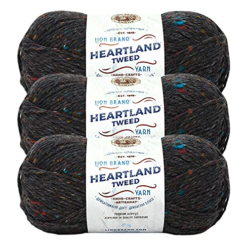 Lion Brand Yarn Heartland Garn, Kammgarn zum Stricken, Häkeln und Basteln, 3er-Pack, Black Canyon Tweed von Lion Brand Yarn