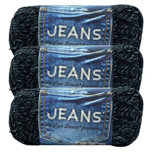 Lion Brand Yarn Jeans-Garn, weiches Garn zum Stricken und Häkeln, Garn zum Basteln, 3er-Pack, Ofenrohr von Lion Brand Yarn