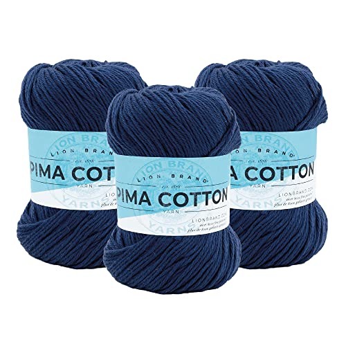 Lion Brand Yarn Pima Baumwollgarn, mittelgroßes Garn zum Stricken, Häkeln und Basteln, 3er-Pack, Blueprint von Lion Brand Yarn