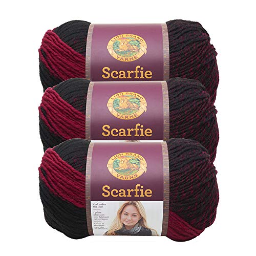 Lion Brand Yarn Scarfie Bulky Garn, Cranberry/Schwarz, 3er-Pack Lion Brand Yarn Scarfie Bulky Garn, Cranberry/Schwarz, 3er-Pack von Lion Brand Yarn