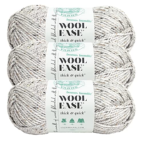 Lion Brand Yarn Wool-Ease dickes und schnelles Bonus-Bundle sperriges Garn, grauer Marmor, 3er-Pack von Lion Brand Yarn