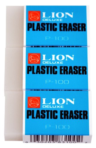 Lion Transparente weiße Kunststoff-Radiergummis, 3 Stück pro Packung, 1 Packung (P-100P) von LION