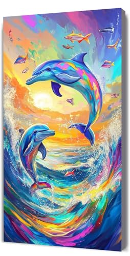 Malen Nach Zahlen Erwachsene Karikatur Delphin, Malen Nach Zahlen Kinder ab 7, DIY Digitales Ölgemälde Set auf Leinwand Mit 3 Bürsten Pinseln und Hochwertig Acrylpigment, Zuhause Dekor 60x120cm D-264 von Lionhai