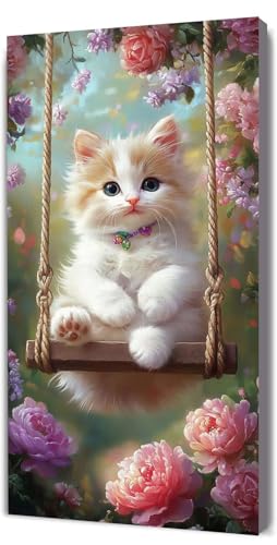 Malen Nach Zahlen Erwachsene Katze Blume, Malen Nach Zahlen Kinder ab 7, DIY Digitales Ölgemälde Set auf Leinwand Mit 3 Bürsten Pinseln und Hochwertig Acrylpigment, für Zuhause Dekor 60x120cm D-349 von Lionhai
