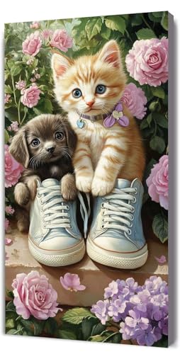 Malen Nach Zahlen Erwachsene Katze Hund, DIY Handgemalt Malen Nach Zahlen, mit Leinwand Pinseln Acrylpigment, Paint by Numbers Adult Kinde Anfänger, für Geschenke und Home Haus Deko, 35x70cm D-343 von Lionhai