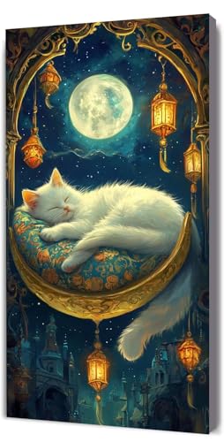 Malen Nach Zahlen Erwachsene Katze Mond, DIY Handgemalt Malen Nach Zahlen, mit Leinwand Pinseln Acrylpigment, Paint by Numbers Adult Kinde Anfänger, für Geschenke und Home Haus Deko, 25x50cm D-360 Malen Nach Zahlen Erwachsene Katze Mond, DIY Handgemalt Malen Nach Zahlen, mit Leinwand Pinseln Acrylpigment, Paint by Numbers Adult Kinde Anfänger, für Geschenke und Home Haus Deko, 25x50cm D-360 von Lionhai