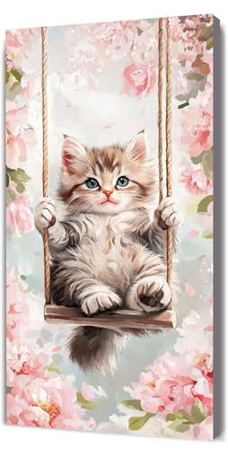 Malen Nach Zahlen Erwachsene Katze Niedlich, DIY Handgemalt Malen Nach Zahlen, mit Leinwand Pinseln Acrylpigment, Paint by Numbers Adult Kinde Anfänger, für Geschenke und Home Haus Deko, 35x70cm D-352 von Lionhai