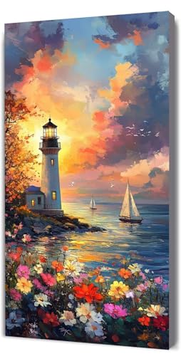 Malen Nach Zahlen Erwachsene Leuchtturm Boot, DIY Handgemalt Malen Nach Zahlen, mit Leinwand Pinseln Acrylpigment, Paint by Numbers Adult Kinde Anfänger, für Geschenke Home Haus Deko, 90x180cm D-52 von Lionhai