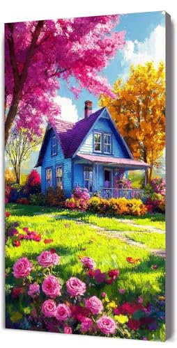 Malen Nach Zahlen Erwachsene Niedlich Haus, Malen Nach Zahlen Kinder ab 7, DIY Digitales Ölgemälde Set auf Leinwand Mit 3 Bürsten Pinseln und Hochwertig Acrylpigment, für Zuhause Dekor 40x80cm D-279 von Lionhai