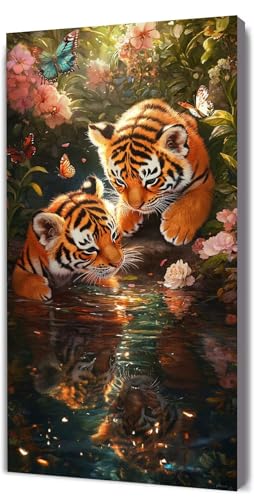 Malen Nach Zahlen Erwachsene Niedlich Tiger, Malen Nach Zahlen Kinder ab 7, DIY Digitales Ölgemälde Set auf Leinwand Mit 3 Bürsten Pinseln und Hochwertig Acrylpigment, für Zuhause Dekor 60x120cm D-285 von Lionhai
