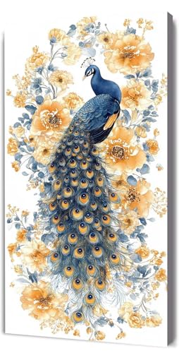 Malen Nach Zahlen Erwachsene Pfau Blume, DIY Handgemalt Malen Nach Zahlen, mit Leinwand Pinseln Acrylpigment, Paint by Numbers Adult Kinde Anfänger, für Geschenke und Home Haus Deko, 25x50cm D-299 von Lionhai