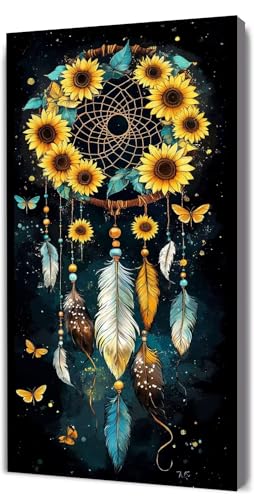 Malen Nach Zahlen Erwachsene Traumfänger Sonnenblume, DIY Handgemalt Malen Nach Zahlen, mit Leinwand Pinseln Acrylpigment, Paint by Numbers Kinde Anfänger, für Geschenke Home Haus Deko, 90x180cm D-7 von Lionhai