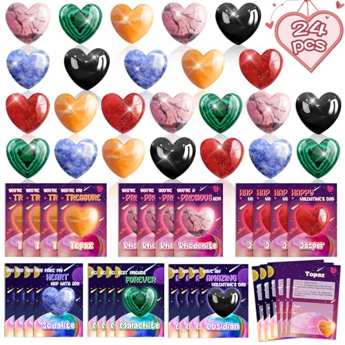 Valentinstagsgeschenke für Kinder, 24 Stück Valentinstagskarten mit Herzsteinen, Großpackung, Edelstein-Heilkristall-Stein-Sammelset, Valentinstagskarte für Mädchen, Jungen, Schule, Klasse, Valentinstagsgeschenke für Kinder, 24 Stück Valentinstagskarten mit Herzsteinen, Großpackung, Edelstein-Heilkristall-Stein-Sammelset, Valentinstagskarte für Mädchen, Jungen, Schule, Klasse, von Lionoble
