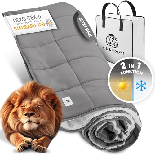 Lionsnooze GEWICHTSDECKE - Weighted Blanket | Therapiedecke (9Kg) 155×220 | Schwere Decke für erholsamen Schlaf | 2in1 Kuscheldecke Bambusfaser hypoallergen mit Glasperlen von Lionsnooze