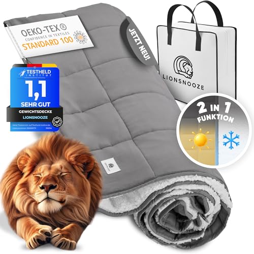 Lionsnooze GEWICHTSDECKE - Weighted Blanket | Therapiedecke 135×200 | Schwere Decke für erholsamen Schlaf | 2in1 Kuscheldecke hypoallergen mit Glasperlen (9, Kilogramm) von Lionsnooze