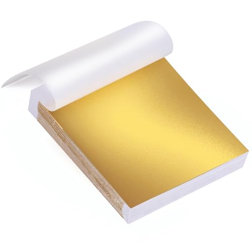 Lioqok 100 Blatt Blattgold Folien zum Basteln – Blattgoldblätter für Kunstprojekte, Handwerk und Dekoration – Ideal für kreatives Basteln von Lioqok