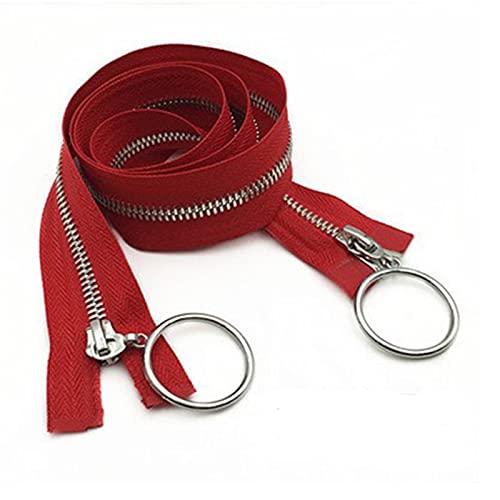 Mdingbao-Reißverschluss 80/100 / 120 cm Open-End-Doppelschieber Silber Metall Reißverschluss DIY Handwerk für Tuch Kleidungsstück, Glatt und langlebig (Color : Red, Length : 120cm) von Liovns
