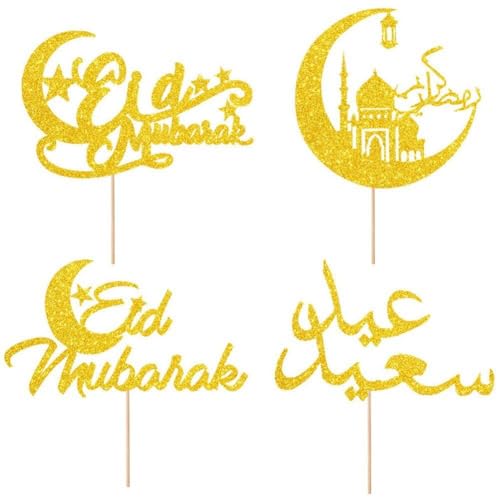 Eid Mubarak Cake Toppers Gold Glitter Ramadan Cupcake Topper Ramadan Muslim Dessert Dekor Für Islam Muslim Eid Party Supplies von Lipfer