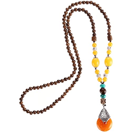 Lipfer Holzperlen Halsketten Vintage Ethnische Handgemachte Nepal Meditation Gebetspullover Halskette Achat Anhänger Halskette Schmuck von Lipfer
