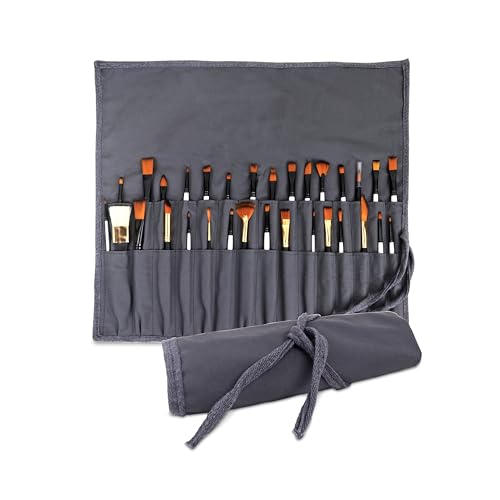 Liquidraw Pinselhalter aus Segeltuch mit 30 Fächern, grau, aufrollbare Pinsel-Aufbewahrungstasche, ideale Tasche für Pinsel und Kunstwerkzeug, einfach zu tragen, 53 x 45 cm, auch ideal für die von Liquidraw