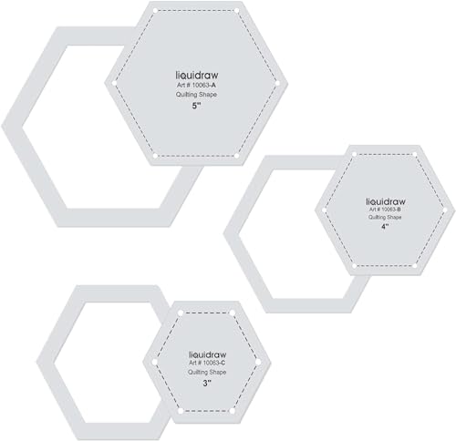 Liquidraw Quiltschablonen & Lineale für Patchwork Acryl Schablonen 3er Set Sechseck, Herzen, Quadrat & Sterne (Sechseck 3er Set) von Liquidraw
