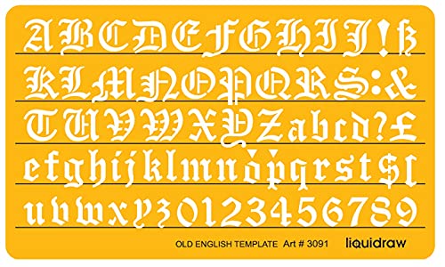Old English Letter Schablonen 10mm, Lettering Stencils for Crafts English Stencil Alphabet Number Drawing Drafting Template von Liquidraw