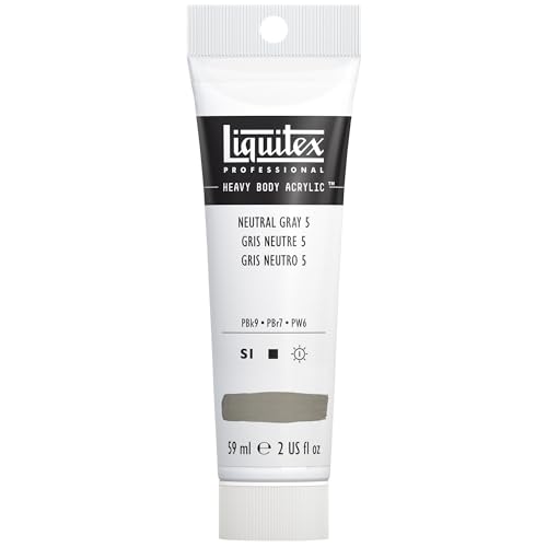 Liquitex 1045599 Professional Heavy Body Acrylfarbe in Künstlerqualität mit ausgezeichneter Lichtechtheit in buttriger Konsistenz, 59ml Tube - Neutralgrau Nr. 5 von Liquitex