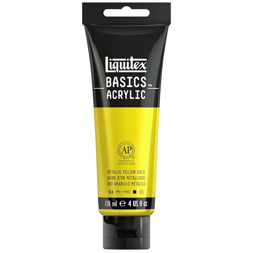 Liquitex 1046343 Basics Acrylfarbe 118ml - Metallic Gelbgold – Künstler-Acrylfarbe, hochpigmentiert, lichtecht, mittlere Viskosität, seidenglänzend, deckend – Ideal für Leinwand, Holz & Papier Liquitex 1046343 Basics Acrylfarbe 118ml - Metallic Gelbgold – Künstler-Acrylfarbe, hochpigmentiert, lichtecht, mittlere Viskosität, seidenglänzend, deckend – Ideal für Leinwand, Holz & Papier von Liquitex