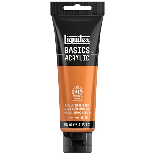 Liquitex 1046344 Basics Acrylfarbe 118ml - Metallic Gebrannte Orange – Künstler-Acrylfarbe, hochpigmentiert, lichtecht, mittlere Viskosität, seidenglänzend, deckend – Ideal für Leinwand, Holz & mehr von Liquitex