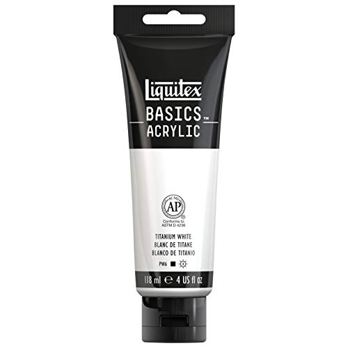 Liquitex 1046432 Basics - Acrylfarbe, monopigmentierte Künstlerpigmente, lichtecht, mittlere Viskosität, Achivqualität, seidenglänzender Finish, 118ml Tube, titanweiß von Liquitex