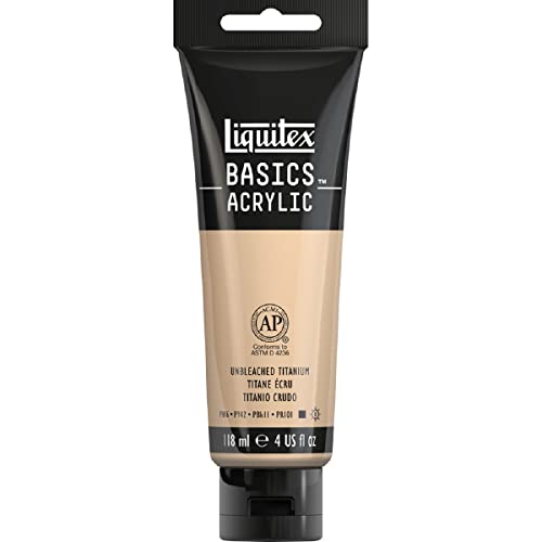 Liquitex 1046434 Basics - Acrylfarbe, monopigmentierte Künstlerpigmente, lichtecht, mittlere Viskosität, Achivqualität, seidenglänzender Finish, 118ml Tube, ungebleichtes titan von Liquitex