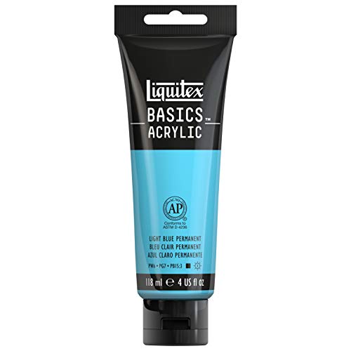 Liquitex 1046770 Basics - Acrylfarbe, monopigmentierte Künstlerpigmente, lichtecht, mittlere Viskosität, Achivqualität, seidenglänzender Finish, 118ml Tube, Hellblau Permanent - EOL von Liquitex