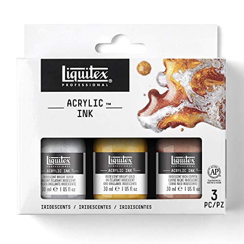Liquitex 3699237 flüssige Professional Acrylfarben - Ink Set, hochpigmentierte Airbrushfarbe, 3 Farben a 30ml - irisierend Farben von Liquitex