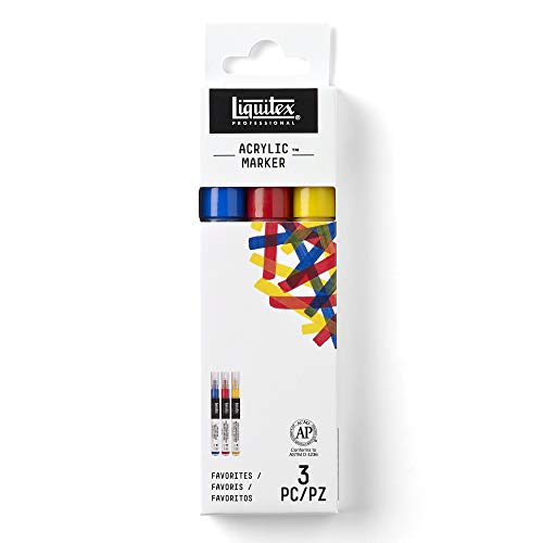 Liquitex 3699243 Professional Paint Acrylfarben Marker, Künstlerpigmente zum Zeichen, Malen auf Papier, Leinwand, Textilien, feine Spitze - 3 Marker Set Favoriten Farben von Liquitex