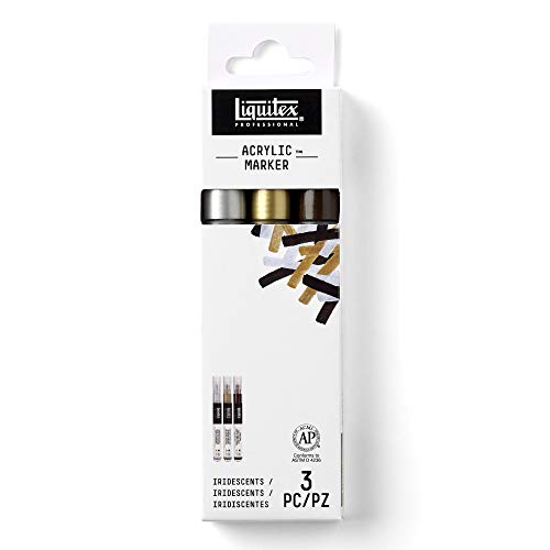 Liquitex 3699244 Professional Paint Acrylfarben Marker, Künstlerpigmente zum Zeichen, Malen auf Papier, Leinwand, Textilien, feine Spitze - 3 Marker Set Irisierend von Liquitex