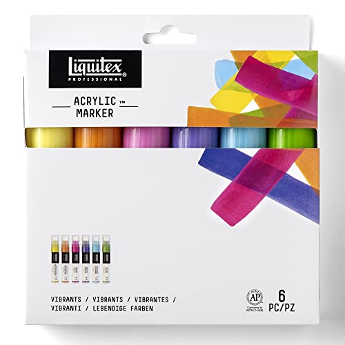 Liquitex 3699246 Professional Paint Acrylfarben Marker, Künstlerpigmente zum Zeichen, Malen auf Papier, Leinwand, Textilien, feine Spitze - 6 Marker Set Lebendige Töne von Liquitex